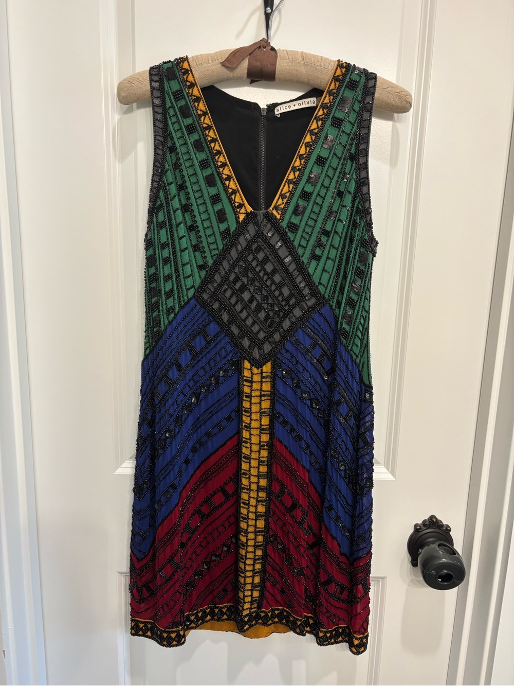 Alice + Olivia Green Blue Red Beaded Mini Dress